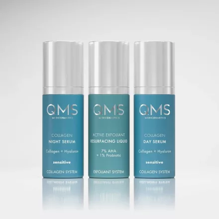 QMS Day & Night 3-Step Core Routine Set Sensitive nappali, éjszakai kollagén és gyümölcssavas hámlasztó érzékeny bőrűeknek